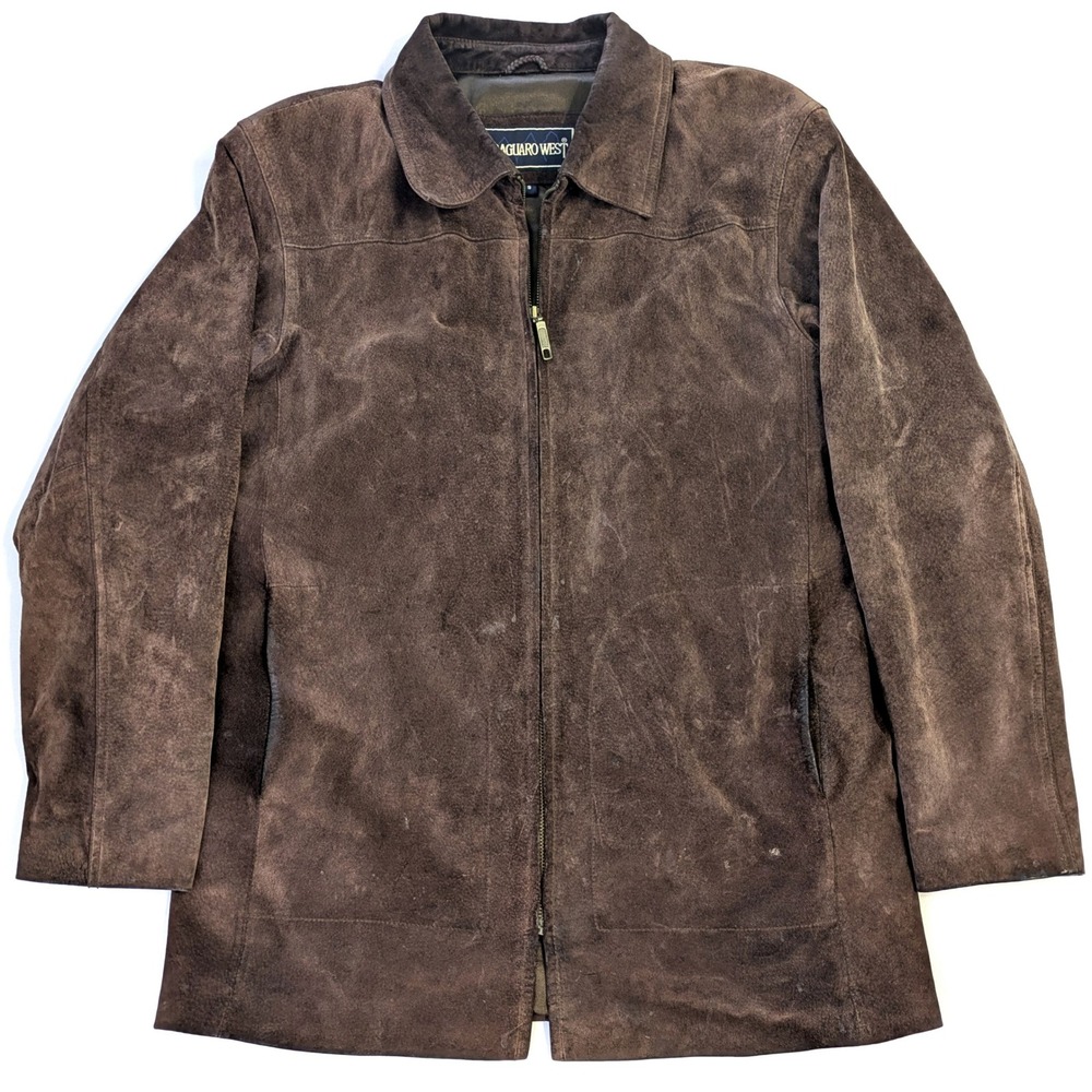 Saguaro West Mens Vintage Brown Suede Leather Zip Front Jacket Small